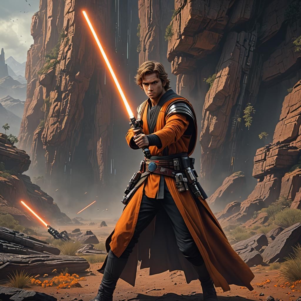 Cade Skywalker with Double Orange Lightsaber