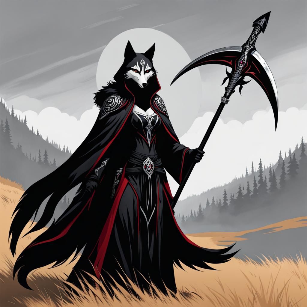 Anthro Wolf in Reaper Robes with Scythe