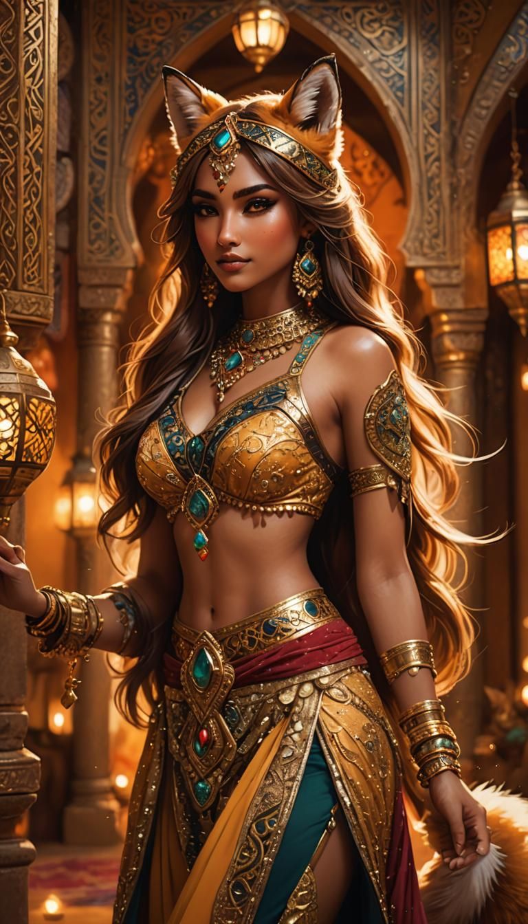 Anthro Fox Belly Dancer in Lavish Setting