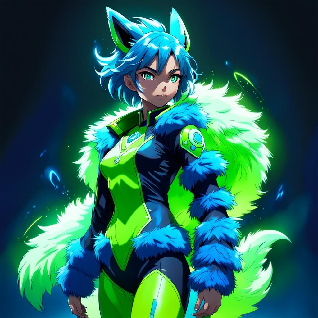 Anime Woman with Electric Blue Pokémon Fur