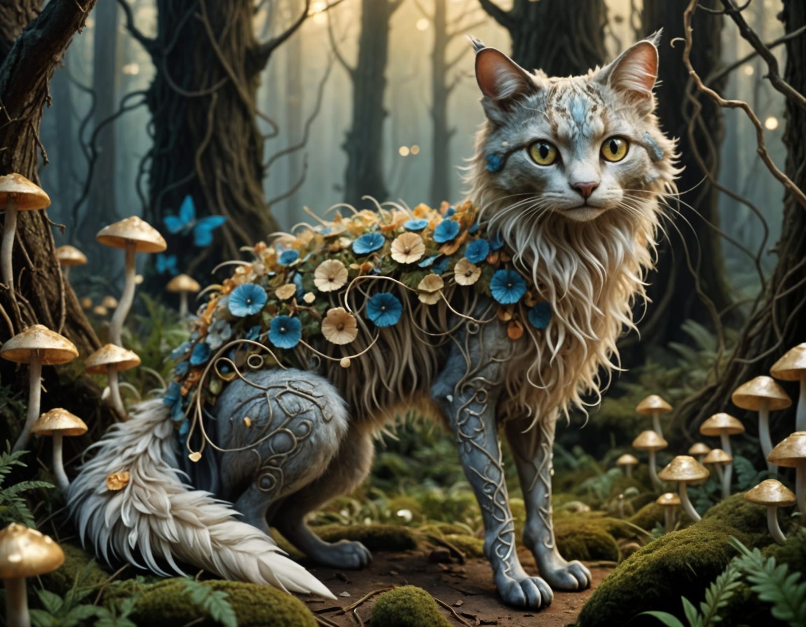Cute Furry Feathered Creature in Ethereal Forest