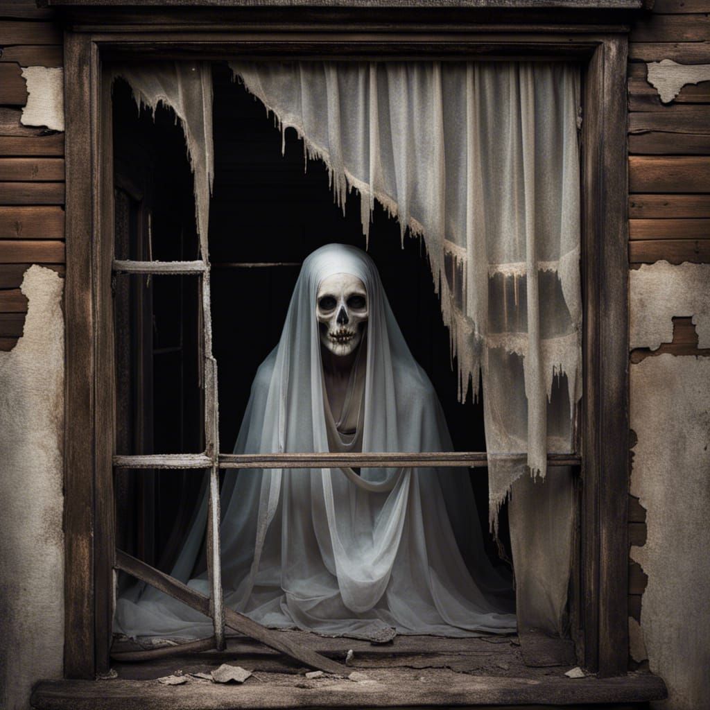 Ghostly Apparition in Haunted House Ruins