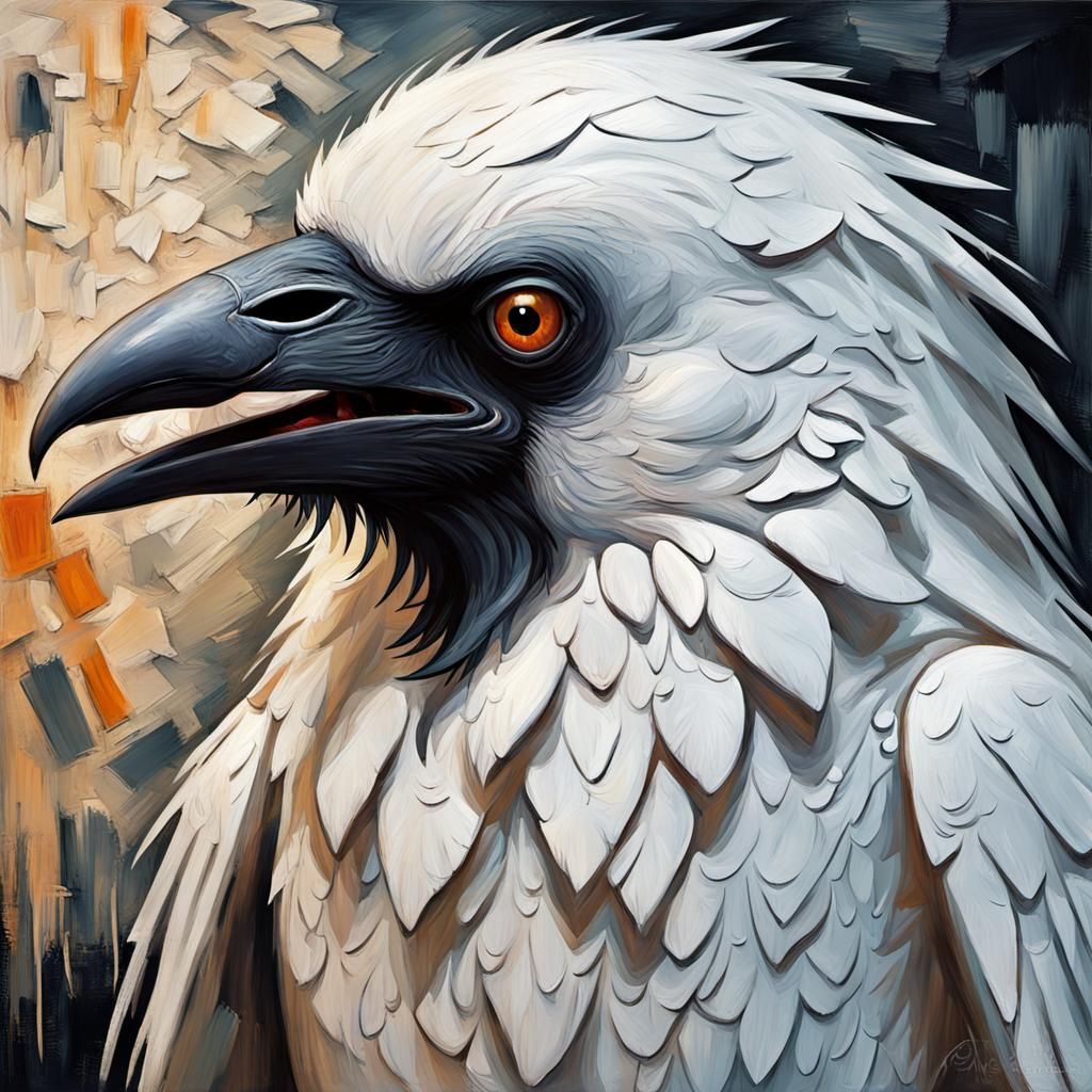 Grotesque White Raven in Gothic Impressionist Style