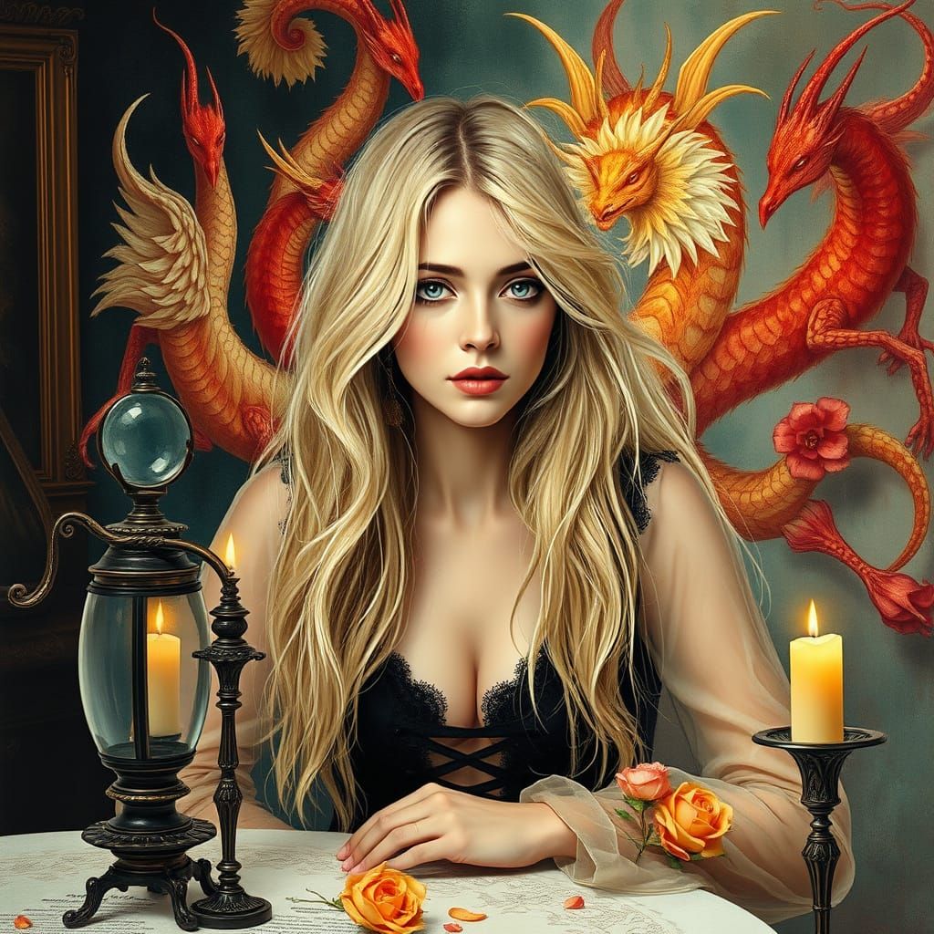 Mysterious Bohemian Beauty in Vibrant Tapestry Surroundings