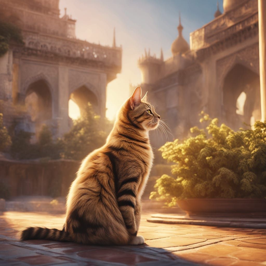 Magical Cat on Arabesque Alhambra Pattern