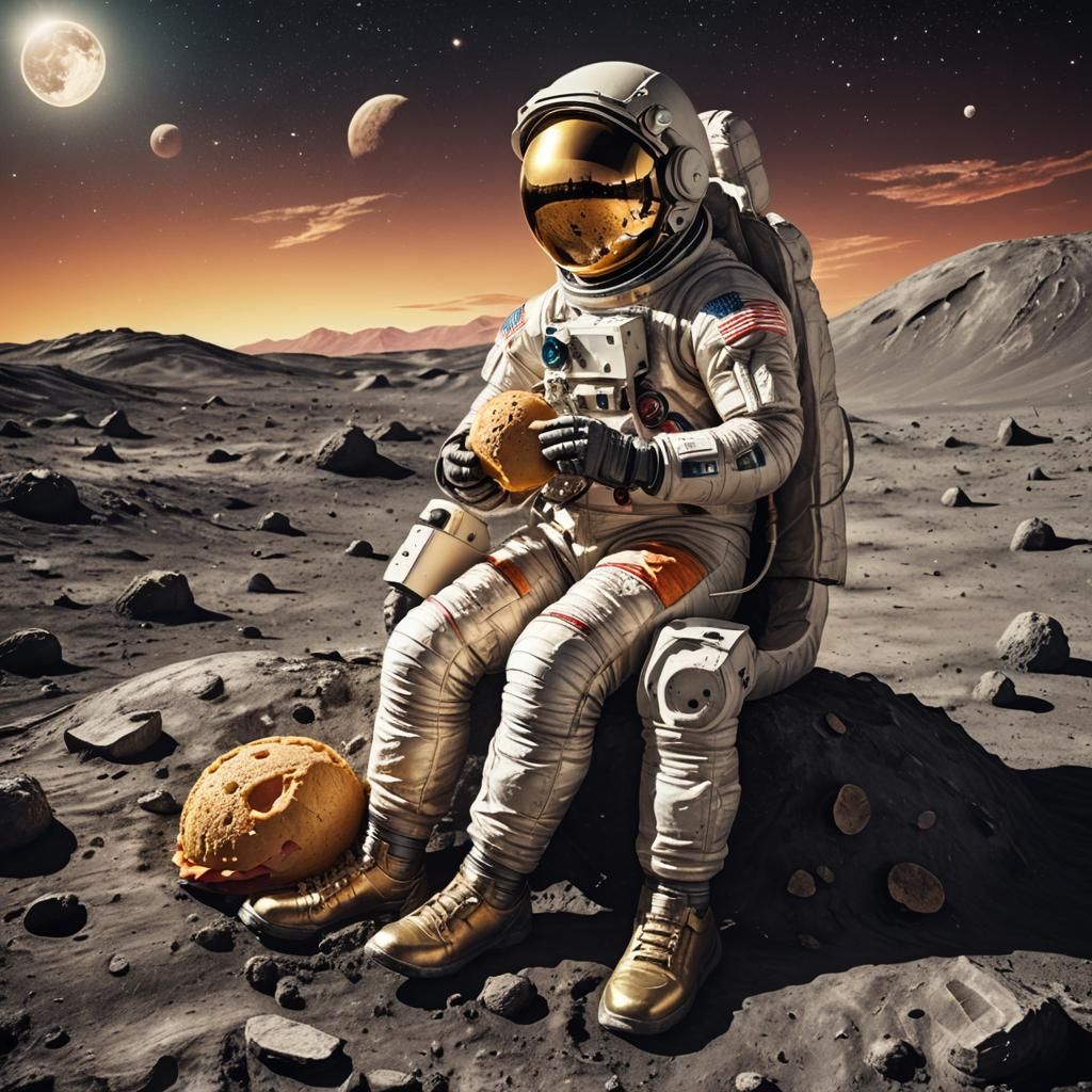 Astronaut's Lunar Lunch: Vintage Sci-Fi Illustration