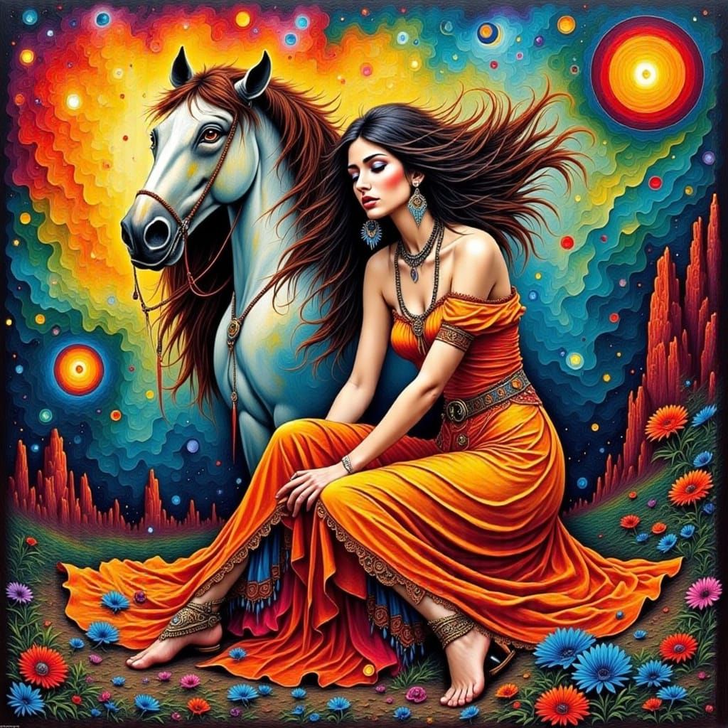 Surreal Gypsy in a Futuristic Landscape