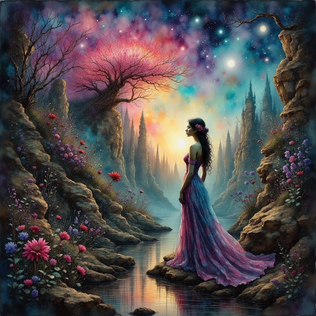 Dreamlike Woman with World in Her Heart