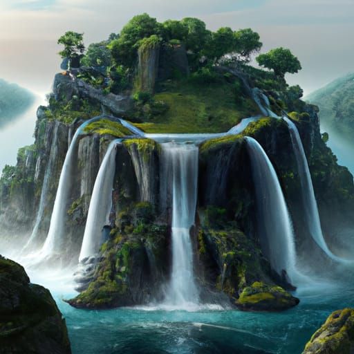 Waterfall Island Photomanipulation in a Realistic Fantasy St...