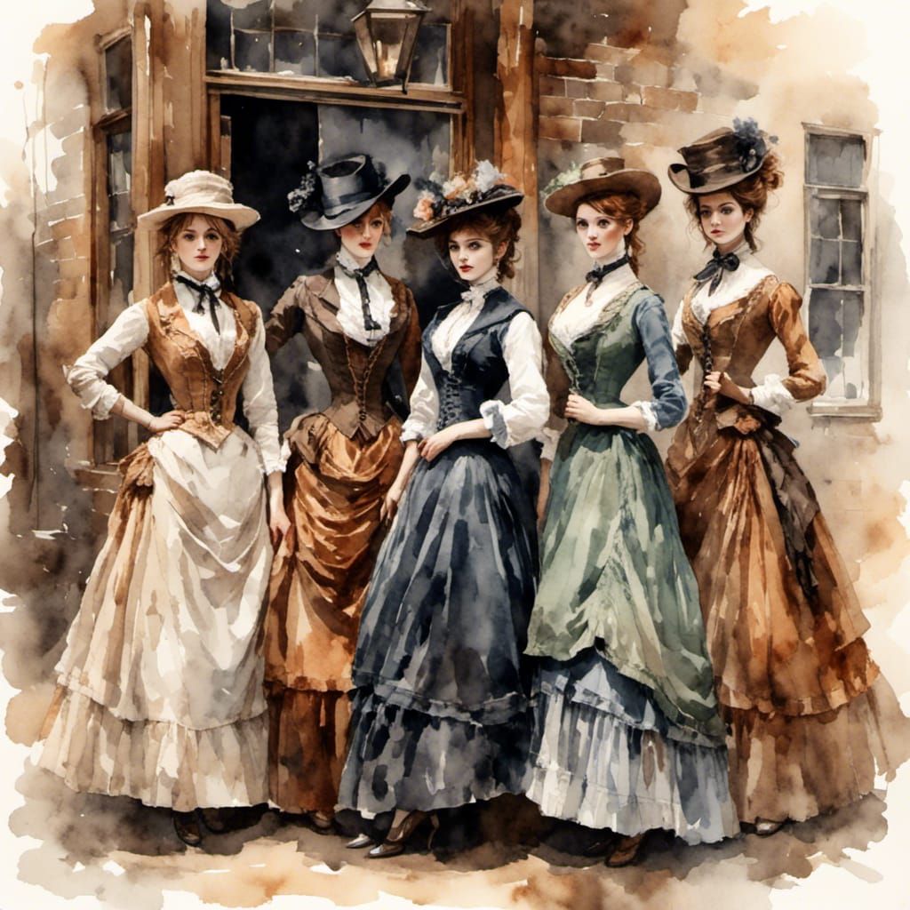 Victorian Women in Wild West Watercolor