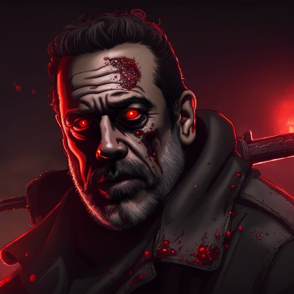 Zombie Negan with Red Eyes: AI Generated Image
