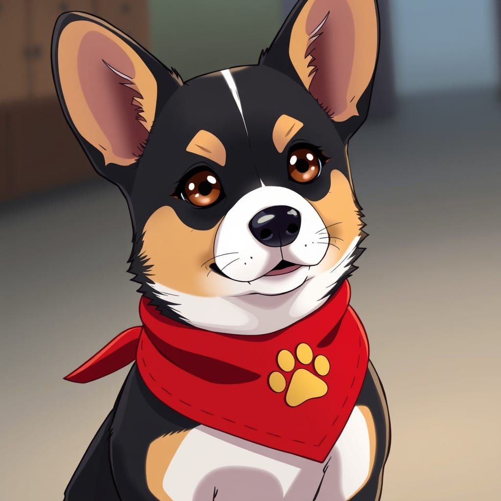 Stunning Anime-Style Corgi with Tri-Color Coat and Determine...