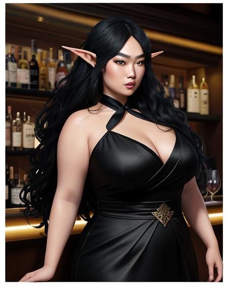 Glamorous Elf Woman in Silk Dress, Hyperrealistic Art