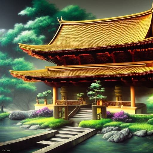 Epic Japanese Temple in 3D Graffiti Style