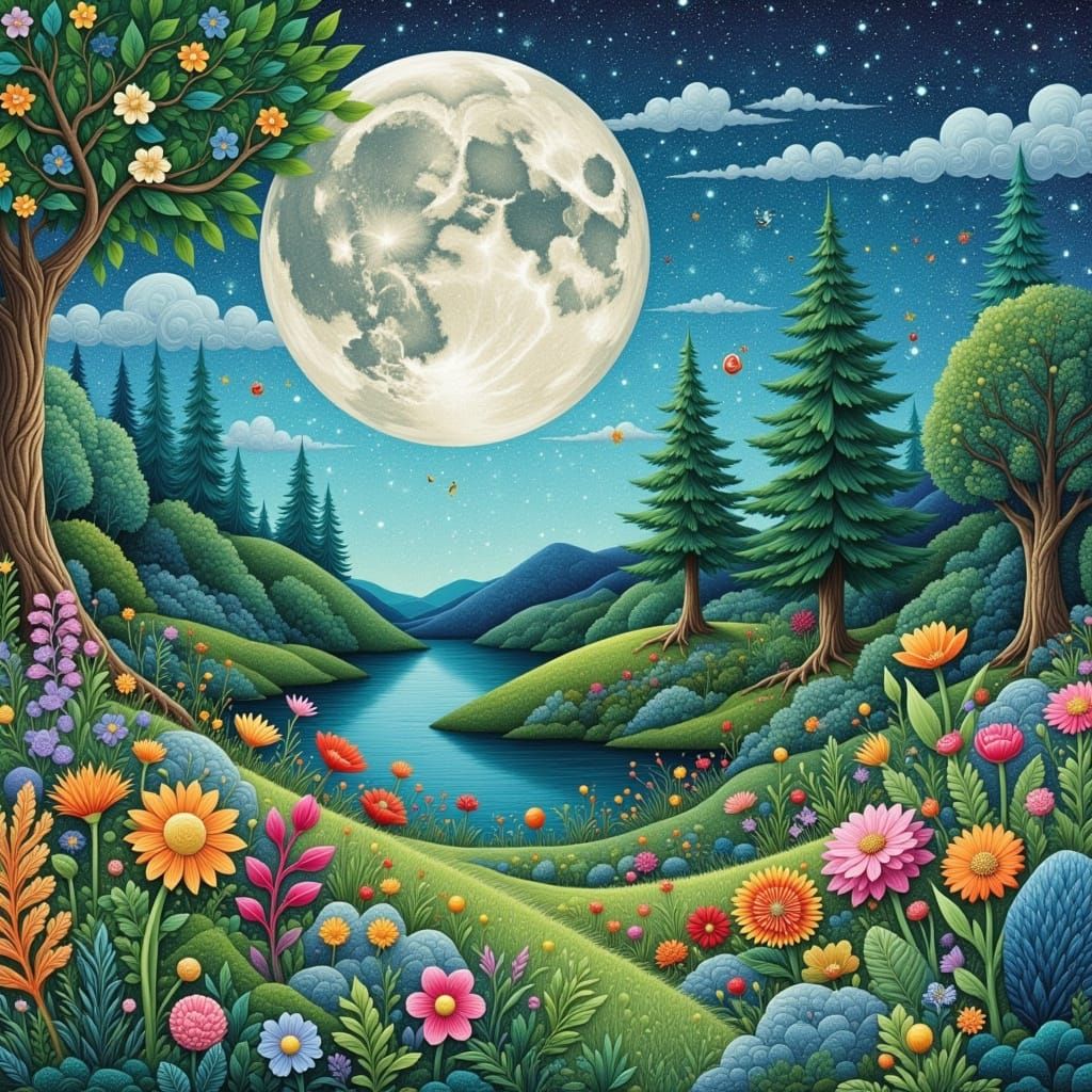 Whimsical Enchanted Forest Scene in Mixed Media Collage