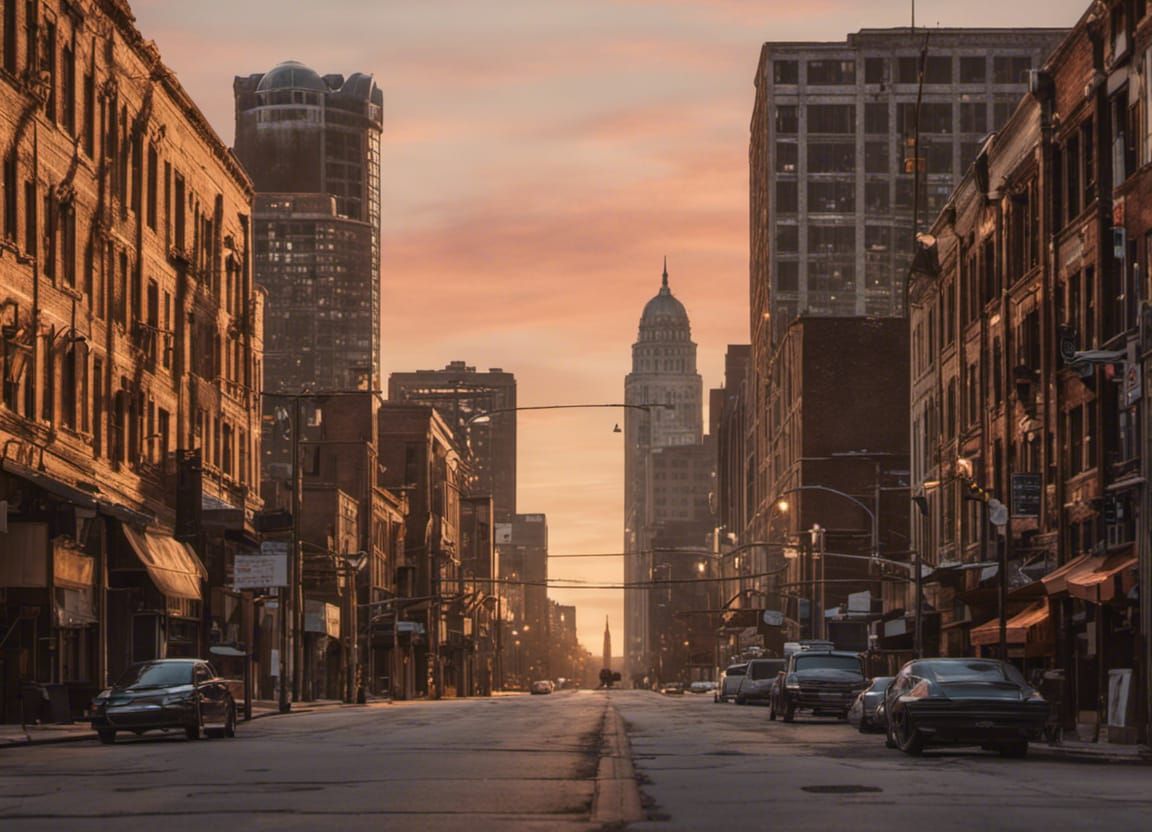 Detroit Street Scene at Magic Hour