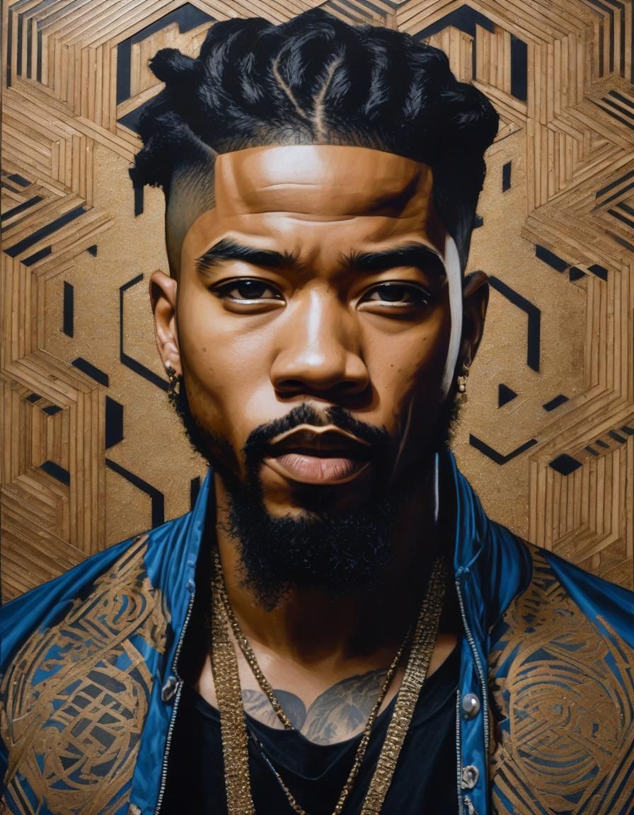 Grunge Singer Portrait with Geometric Pop Art Elements