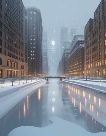 Epic Winter Cityscape in Art Deco Style