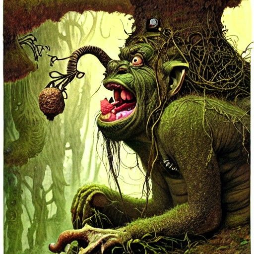 Swamp Goblin Troll Portrait in Pre-Raphaelite Style