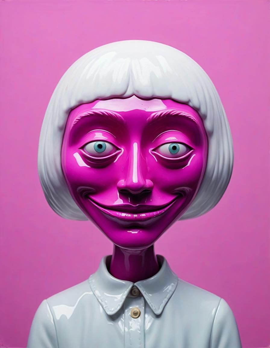 Ethereal Magenta Portrait of Jane Jay in Folk Art Style