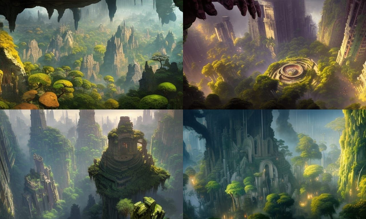 Stone City in Jungle: Dark Fantasy Concept Art