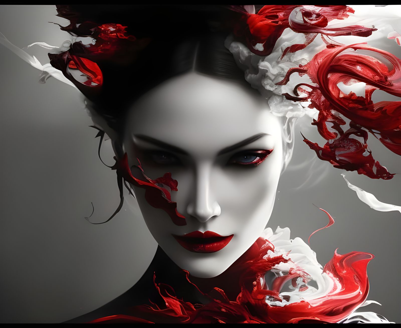 Monochrome Portrait with Red Blood Accents