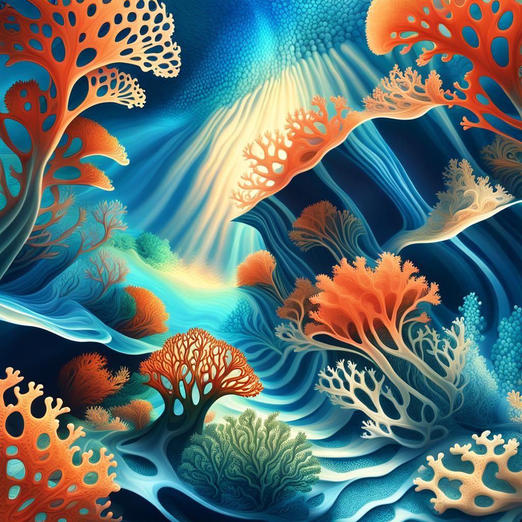 Abstract Fractal Coral Reef in Zentangle Style