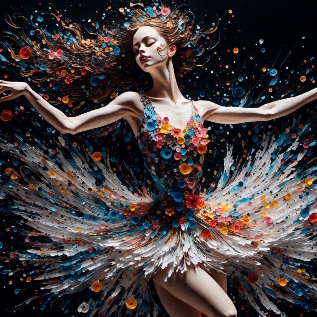 Quilled Ballerina Lithograph in Tim Burton Style