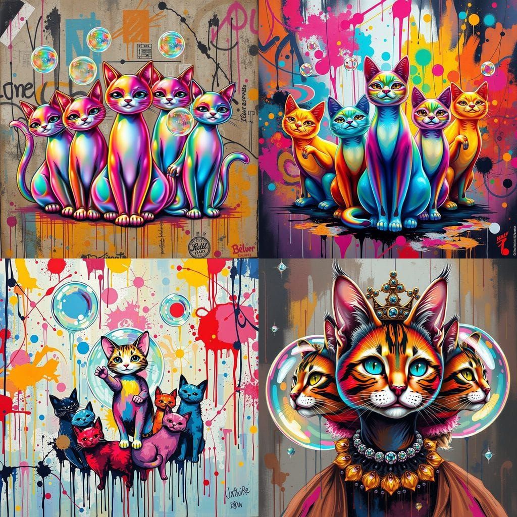 Vibrant Graffiti Cats Made of Colorful Soap Bubbles