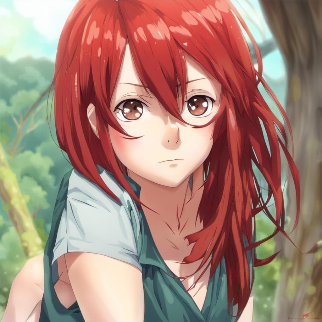 Anime Style Red-Haired Girl Illustration