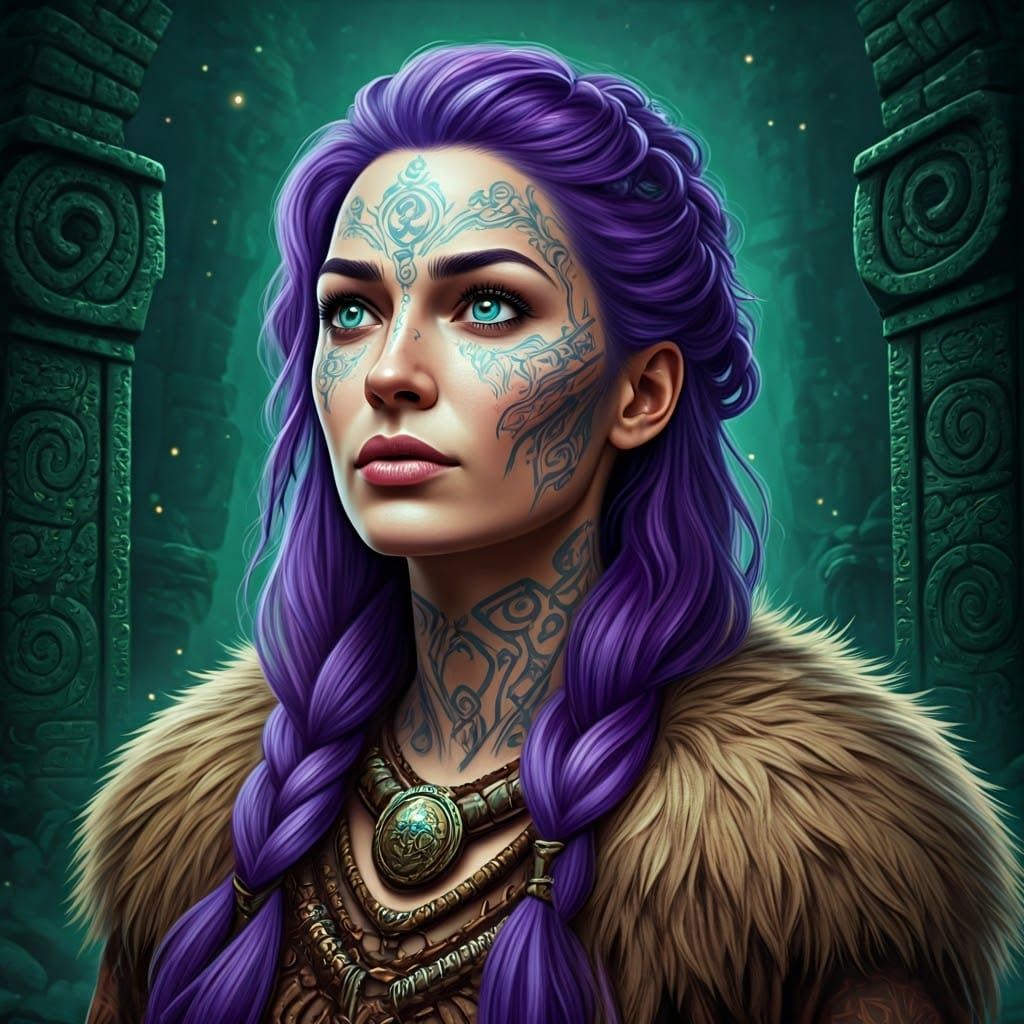 Ethereal Celtic Warrior Goddess in Whimsical Fantasy Landsca...