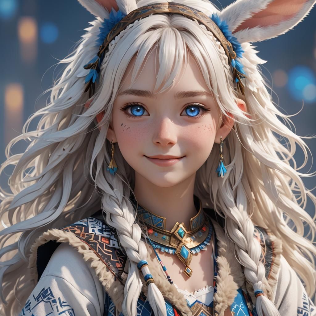 Anime Girl with Rabbit Ears in 3D Render