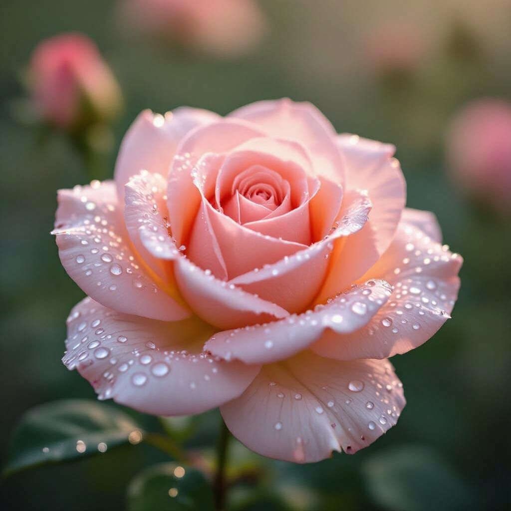 Pale Pink Rose with Water Droplets Macro Photo