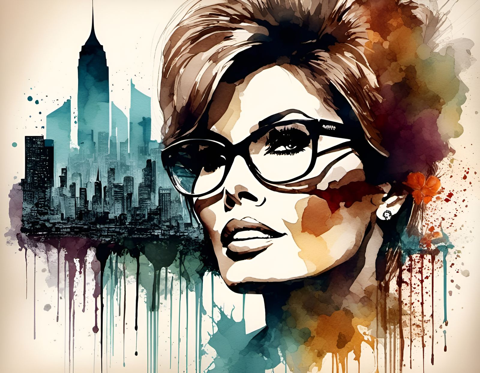 Big City Double Exposure Watercolour Portrait