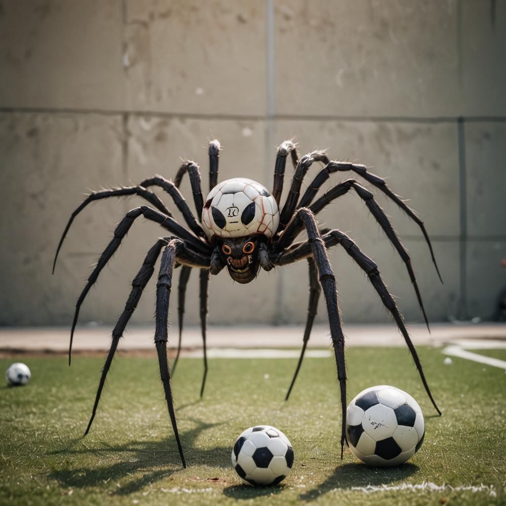 Giant Spider Humanoid Plays Soccer: Professional Photo