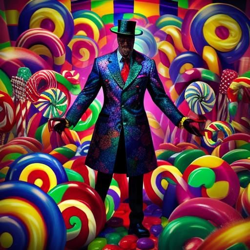 Scary Candy Man in Dark Colorful Candyland
