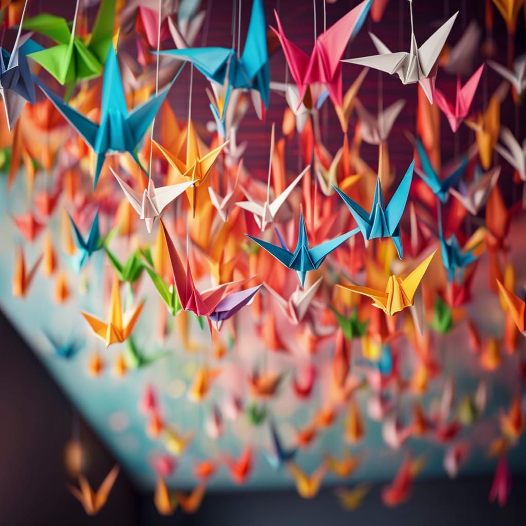 Colorful Origami Cranes in 3D Papercraft