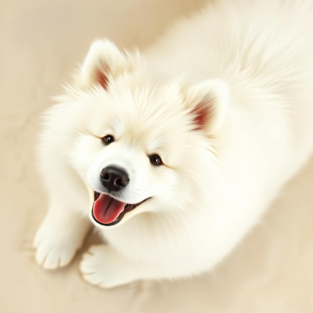 Smiling Samoyed Puppy with Tongue Out in Impressionistic Sty...