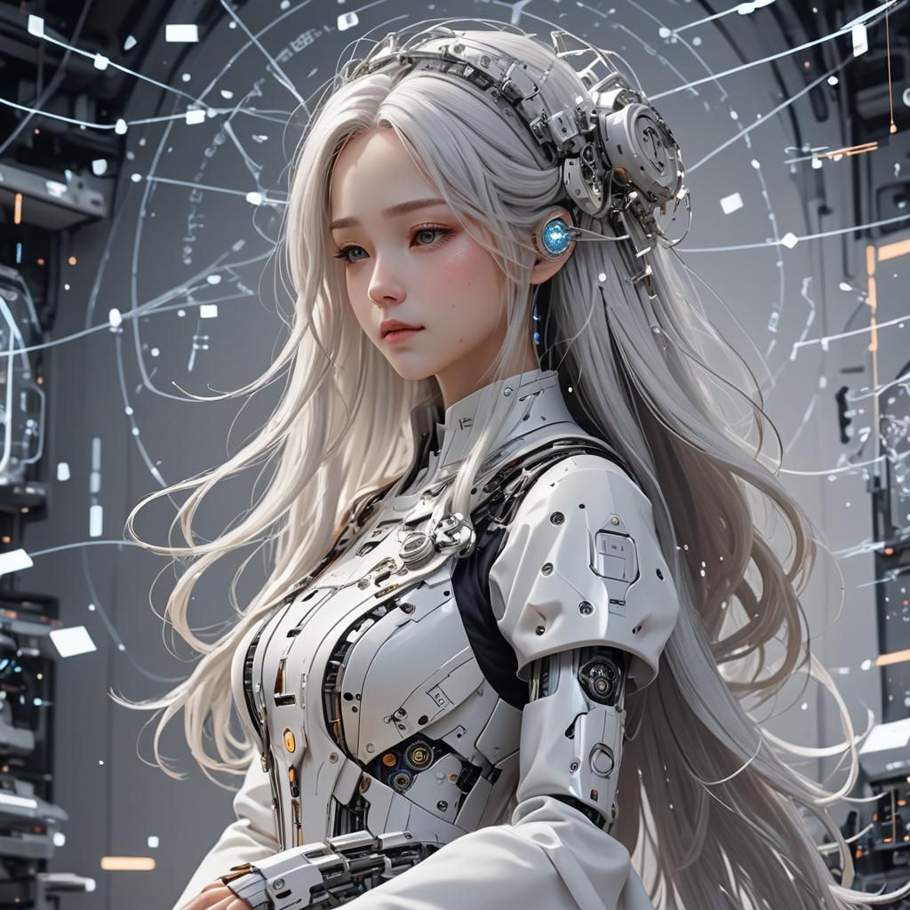 Anime Princess with AI Robot and Math Equations