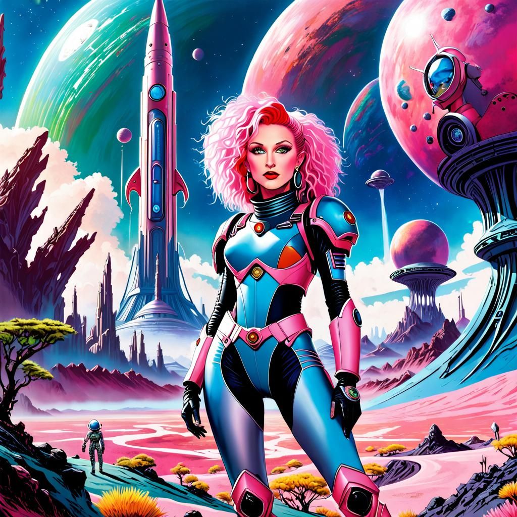 Cyndi Lauper on Alien Planet in Graphic Novel Style