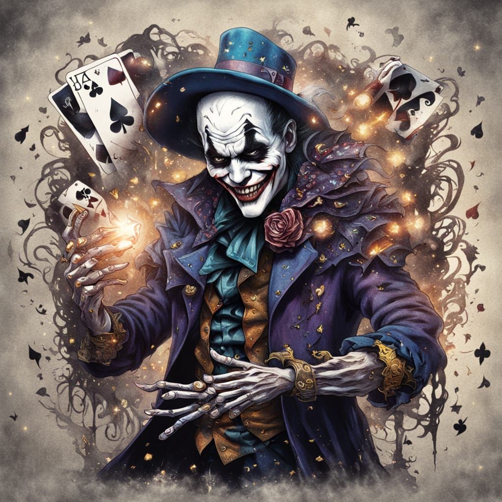 Skeleton Joker Emerges From Playing Card With Magical Sparks