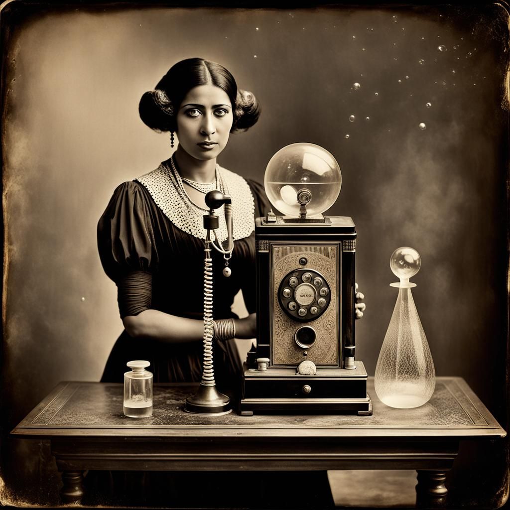Egyptian Telephone with Bubbles in Collodion Style