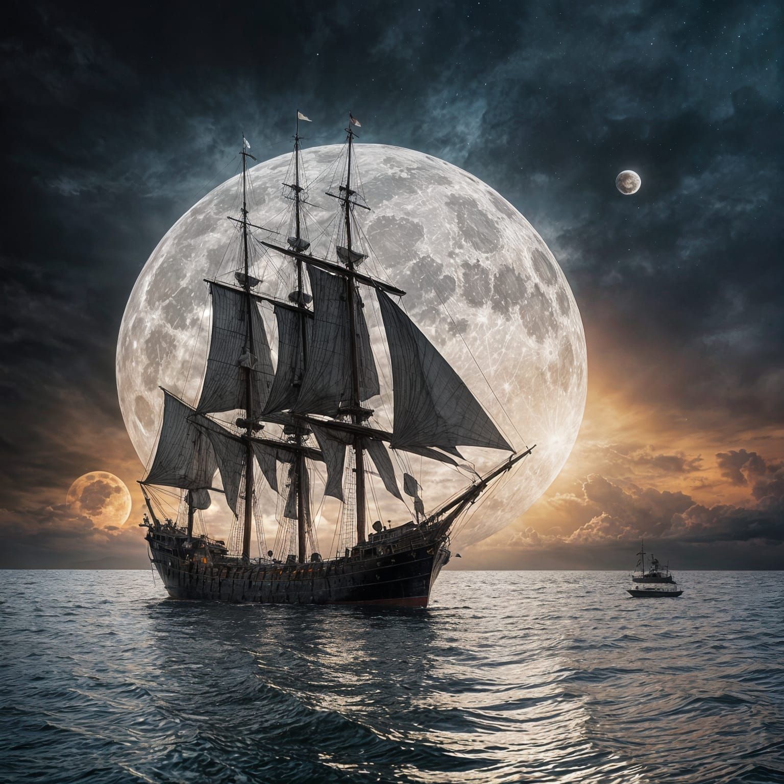 Mystical Moonlit Ghost Ship Reflection