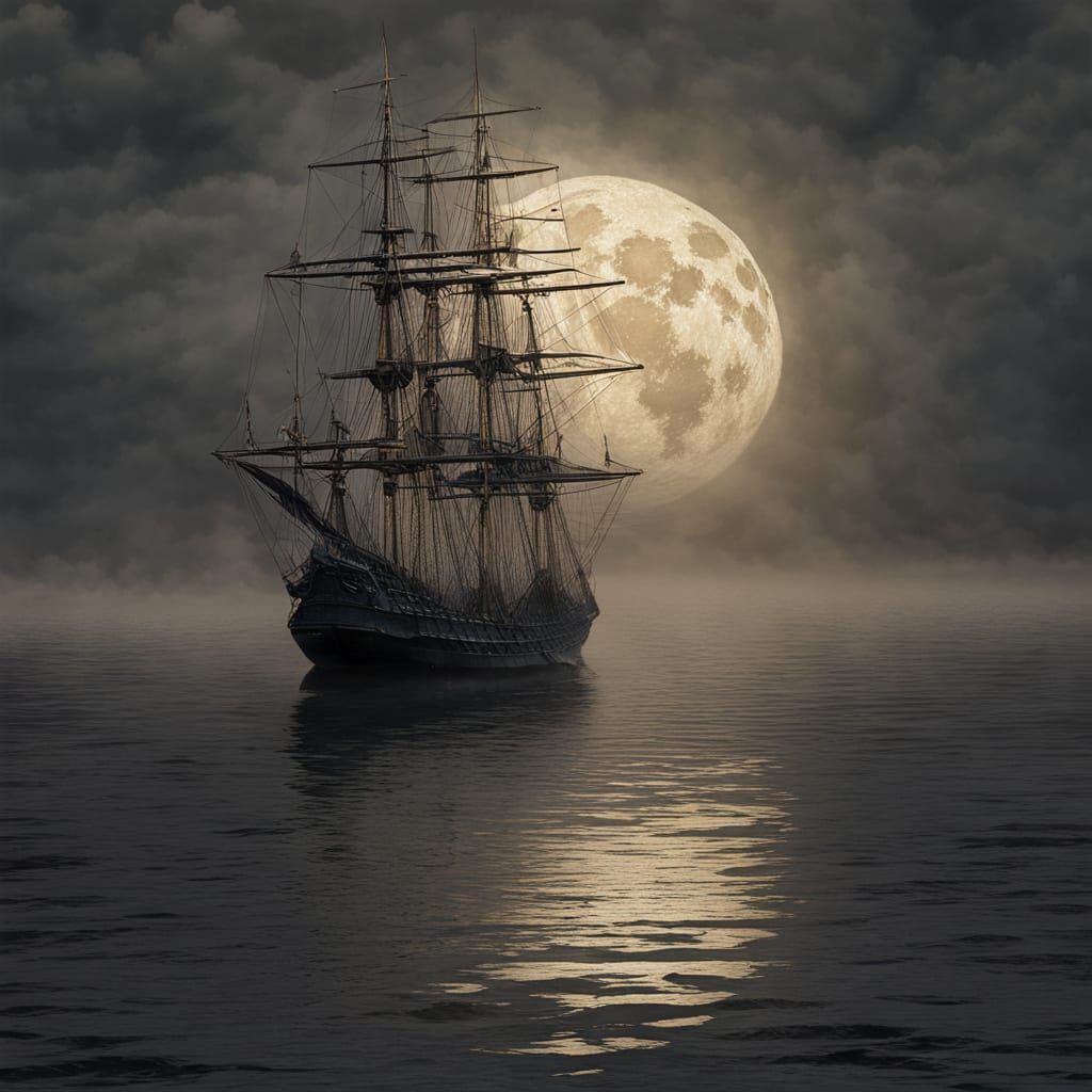 Mystical Moon Sphere Reflecting Ghost Ship