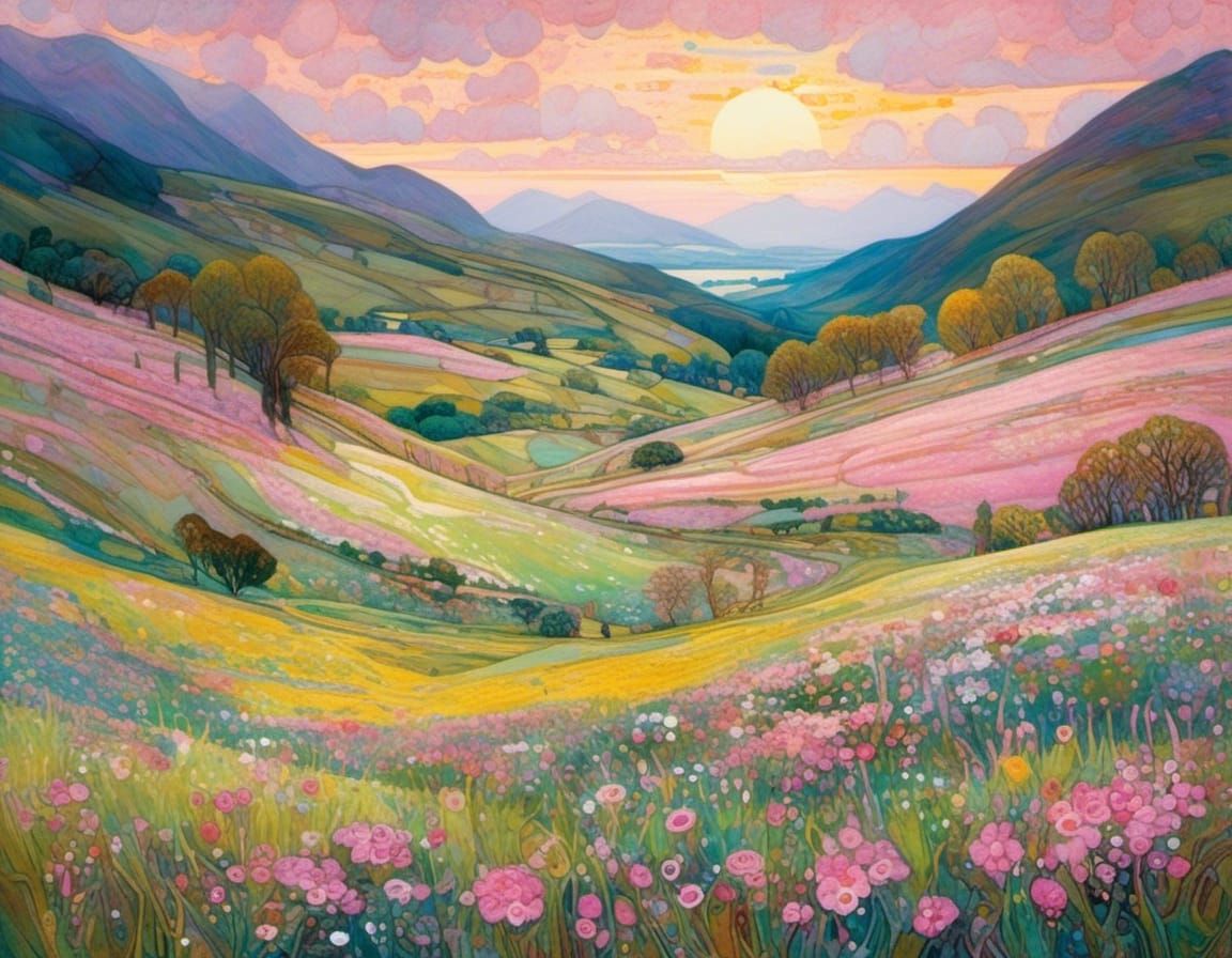 Scottish Spring Landscape in Evening Light, Impressionistic ...