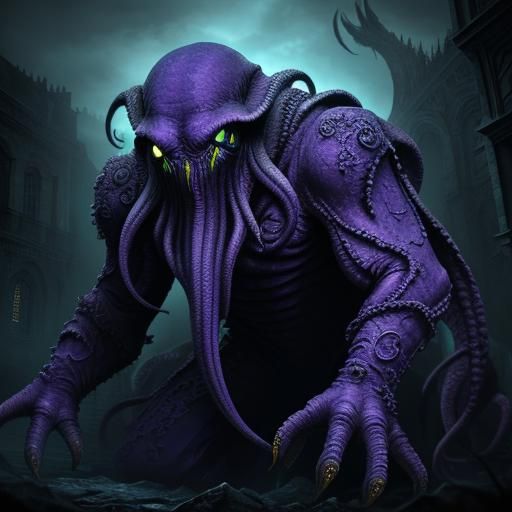 Hyperrealistic Cthulhu in Purple and Blue