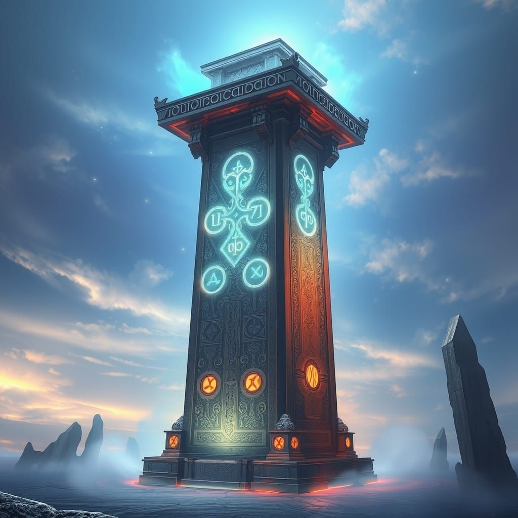 Ethereal Pillar in Mystical Landscape: Matte Painting