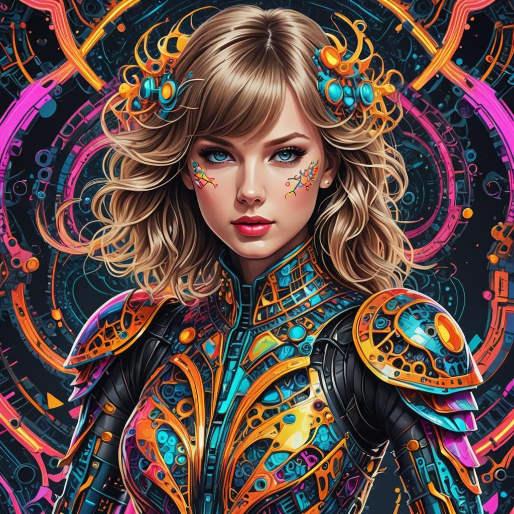 Taylor Swift in Neon Robot Armor