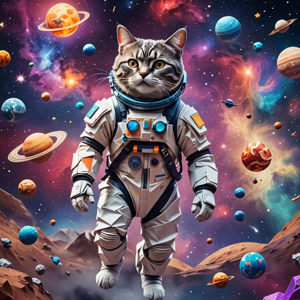 Space Cat's Origami Adventure Among the Stars