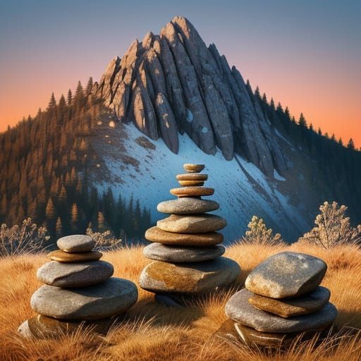 Majestic Stacked Rocks at Golden Hour